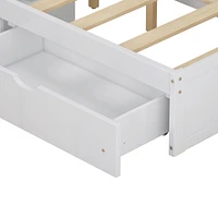Full Size Bed Frame with Storage and Shelves, White