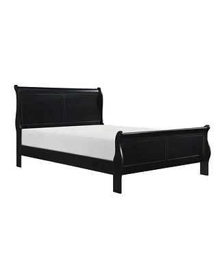 Black Finish Louis Philippe Style 1 Piece Queen Size Sleigh Bed Traditional Design Furniture