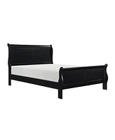 Black Finish Louis Philippe Style 1 Piece Queen Size Sleigh Bed Traditional Design Furniture