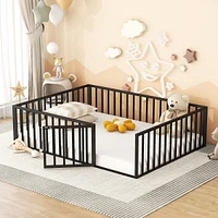 Streamdale Furniture Queen Size Metal Floor Bed Frame With Fence And Door