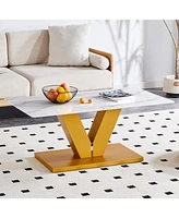 Simplie Fun Modern Luxury Coffee Table with Golden Accents, Durable and Easy to Assemble