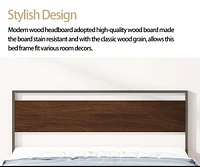 Ceres Metal Bed, Black With Walnut Wood Headboard&Footboard, Queen