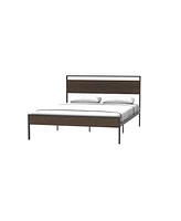 Ceres Metal Bed, Black With Walnut Wood Headboard&Footboard, Queen