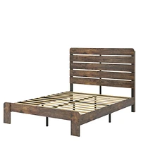 Queen Size Wood Platform Bed Frame with Storage in Dark Brown