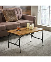 Industrial-Chic Acacia Wood Patio Coffee Table with Weather-Resistant Iron Frame
