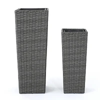Wicker & Iron Patio Planter Set - Elegant Herb & Flower Pots
