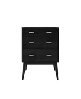 Simplie Fun Mid-Century Modern 3-Drawer Chest with Faux Wood and Rubberwood Legs