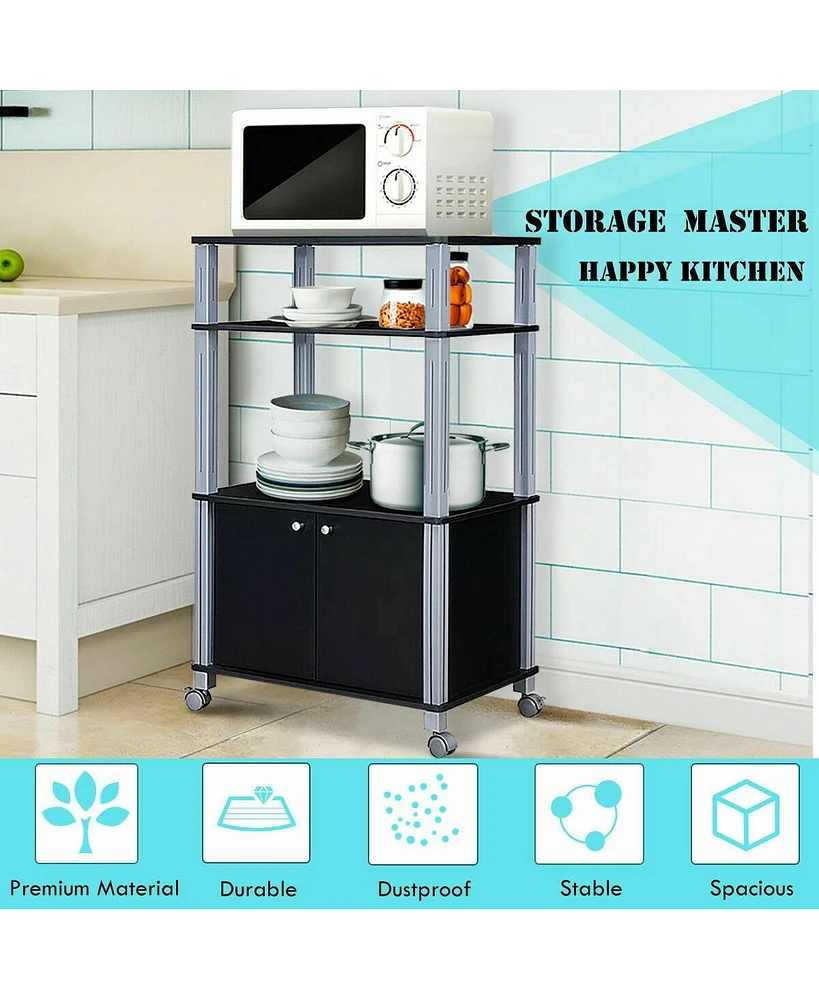 Slickblue Multifunctional Rolling Kitchen Baker s Rack with 2-Tier Shelf and Cabinet