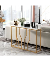 Slickblue 44 Inch Modern White Entryway Table with Faux Marble Tabletop-White