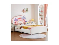 Slickblue Kids Twin Size Upholstered Platform Wooden Bed with Rainbow Pattern