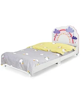 Slickblue Kids Twin Size Upholstered Platform Wooden Bed with Rainbow Pattern