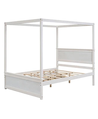 Simplie Fun Full-size wood canopy bed with drawers, no box spring needed