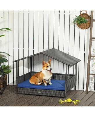 Streamdale Furniture Outdoor Pe Rattan Dog Bed with Canopy Cozy, Durable, Elevated Retreat