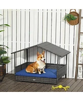 Simplie Fun Outdoor Pe Rattan Dog Bed with Canopy Cozy, Durable, Elevated Retreat