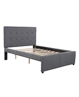 Streamdale Furniture Linen Upholstered Platform Bed With Headboard And Two Drawers, Full