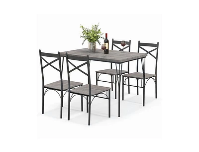 Slickblue 5 Pieces Dining Table Set with Metal Frame for Kitchen Dining Room-Grey