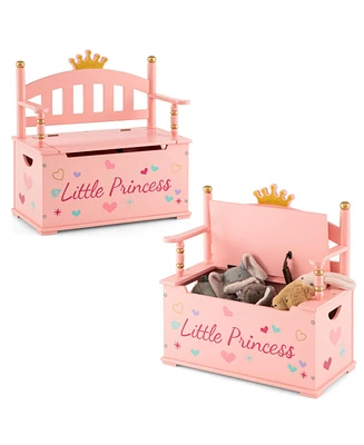 Slickblue 2-In-1 Kids Princess Wooden Toy Box with Safe Hinged Lid-Pink