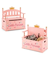 Slickblue 2-In-1 Kids Princess Wooden Toy Box with Safe Hinged Lid-Pink