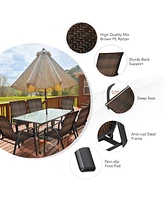 Gymax 6PCS Outdoor Pe Wicker Stacking Dining Chairs Patio Arm Mix Brown