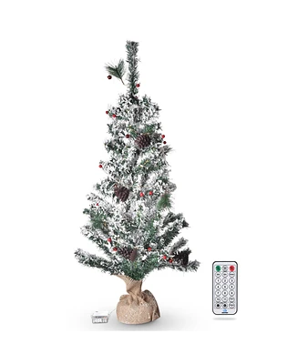 Yescom White Christmas Tree Artificial with Lights,3Ft Flocked Tabletop Xmas Tree,90 Branch Tips