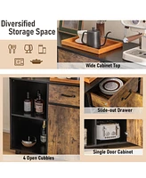 Sugift 48 Inch Industrial Buffet Sideboard with 4 Open Cubbies