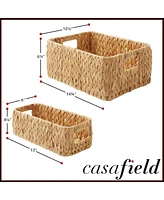 Casafield Water Hyacinth Storage Basket Set for Shelves - 1-Large, 2-Small - Woven Storage Bin Organizers with Handles - Natural