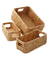 Casafield Water Hyacinth Storage Basket Set for Shelves - 1-Large, 2-Small Woven Bin Organizers with Handles Natural