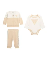 Guess Baby Boy Long Sleeve Bodysuit, Zip Top, and Pant Set