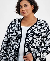 Jm Collection Plus Botanical-Print Open-Front Cardigan, Created for Macy's