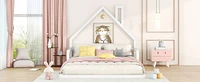 Full Size Wood Floor Bed With House-Shaped Headboard
