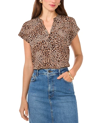 Vince Camuto Women's Animal-Print Split Neck Short Sleeve Blouse