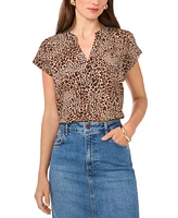 Vince Camuto Women's Animal-Print Split Neck Short Sleeve Blouse