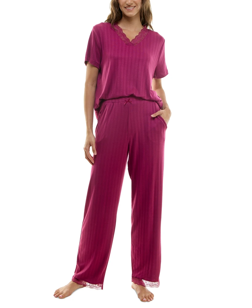 Roudelain Women's 2-Pc. Lace-Trim Pointelle Pajamas Set