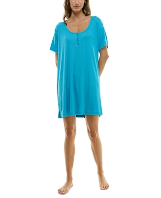 Roudelain Women's Short-Sleeve Henley Sleepshirt