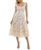 Trixxi Juniors' Tiered Floral-Print Ruffled-Strap Midi Dress