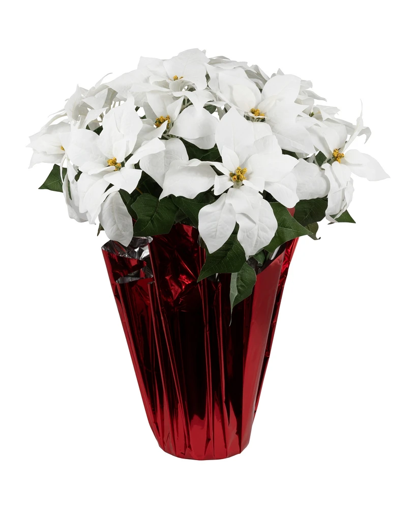 Northlight 27.5" White Artificial Poinsettia with Red Wrapped Pot