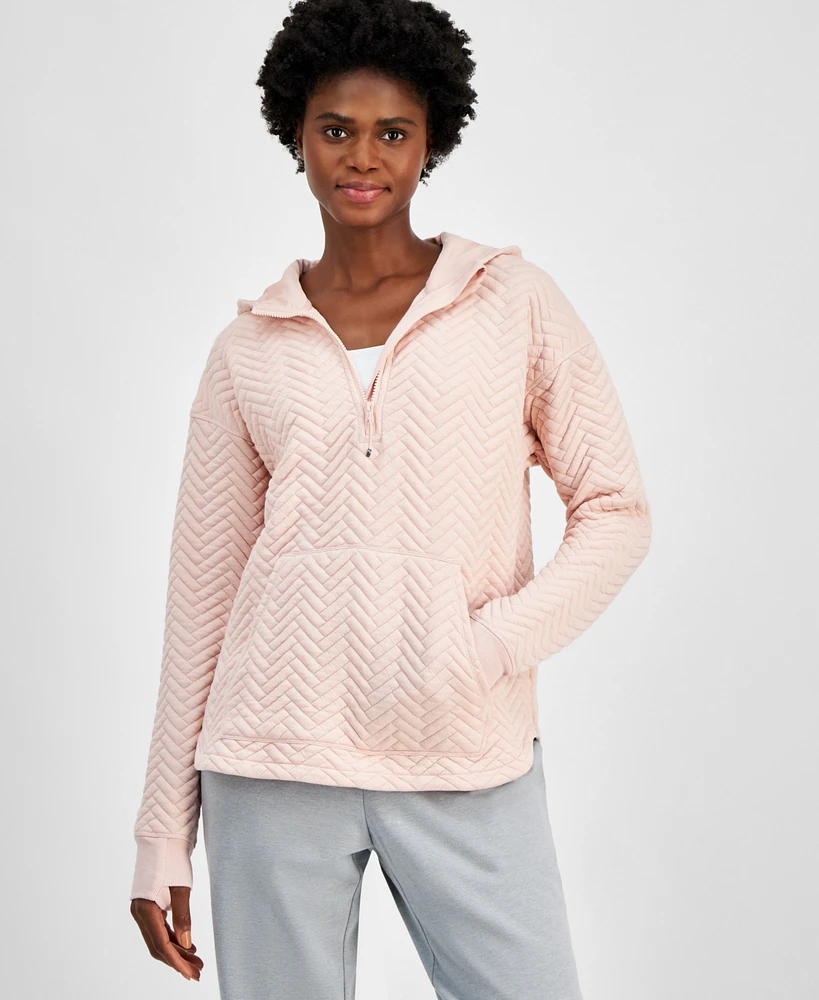 Id Ideology Women's Relaxed Quilted Quarter-Zip Hoodie, Created for Macy's