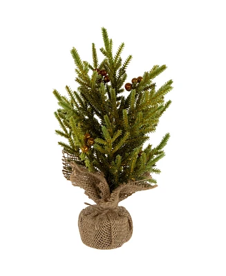 Northlight Slim Pine with Berries Artificial Mini Christmas Tree in Burlap Base 12"