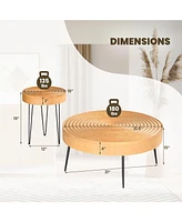 Slickblue Set of 2 Solid Wood Farmhouse Round Coffee Tables-Ring Pattern