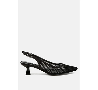 London Rag kiev mesh pin buckle pointed mules