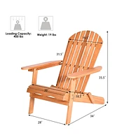 Gymax 4 Pcs Eucalyptus Adirondack Chair Foldable Outdoor Wood Lounger Chair Natural