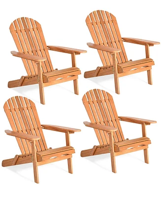 Gymax 4 Pcs Eucalyptus Adirondack Chair Foldable Outdoor Wood Lounger Chair Natural