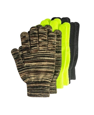 Muk Luks Men's 3-pair Pack Grip Dot Assorted Gloves, Camo/Black/Loden, One