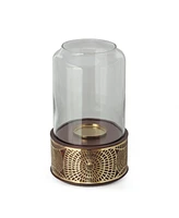 Simplie Fun Enchanting Boho Mango Wood & Metal Hurricane Candle Holder