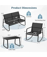 Slickblue 4 Piece Patio Rocking Set with Glass-Top Table-Black