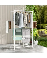 Slickblue 68.5 Inches Foldable Aluminum Laundry Rack with Hanging Rods and Drying Shelves-White