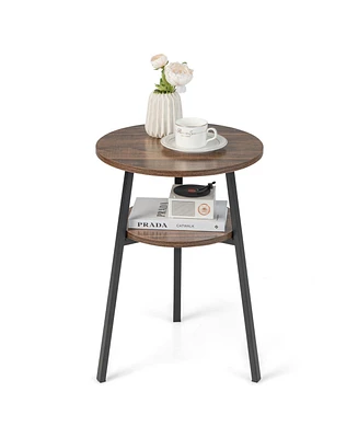 Slickblue 2-Tier Round End Table with Open Shelf and Triangular Metal Frame