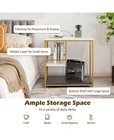 Slickblue 3-Tier Multi-function Marble End Table with Storage Shelf-Golden