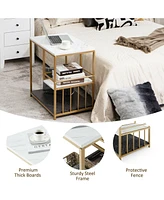 Slickblue 3-Tier Multi-function Marble End Table with Storage Shelf-Golden