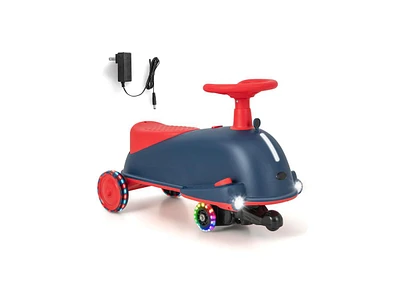 Slickblue 6V Kids Ride On Drifting Wiggle Car 2 in 1 with Music and Pedal and Dolphin-like Design-Blue